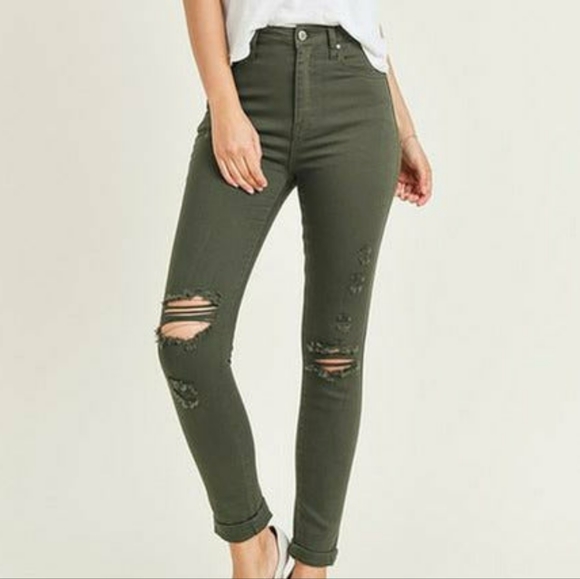 Risen Denim - NWT Risen Olive Distressed Skinny Jeans